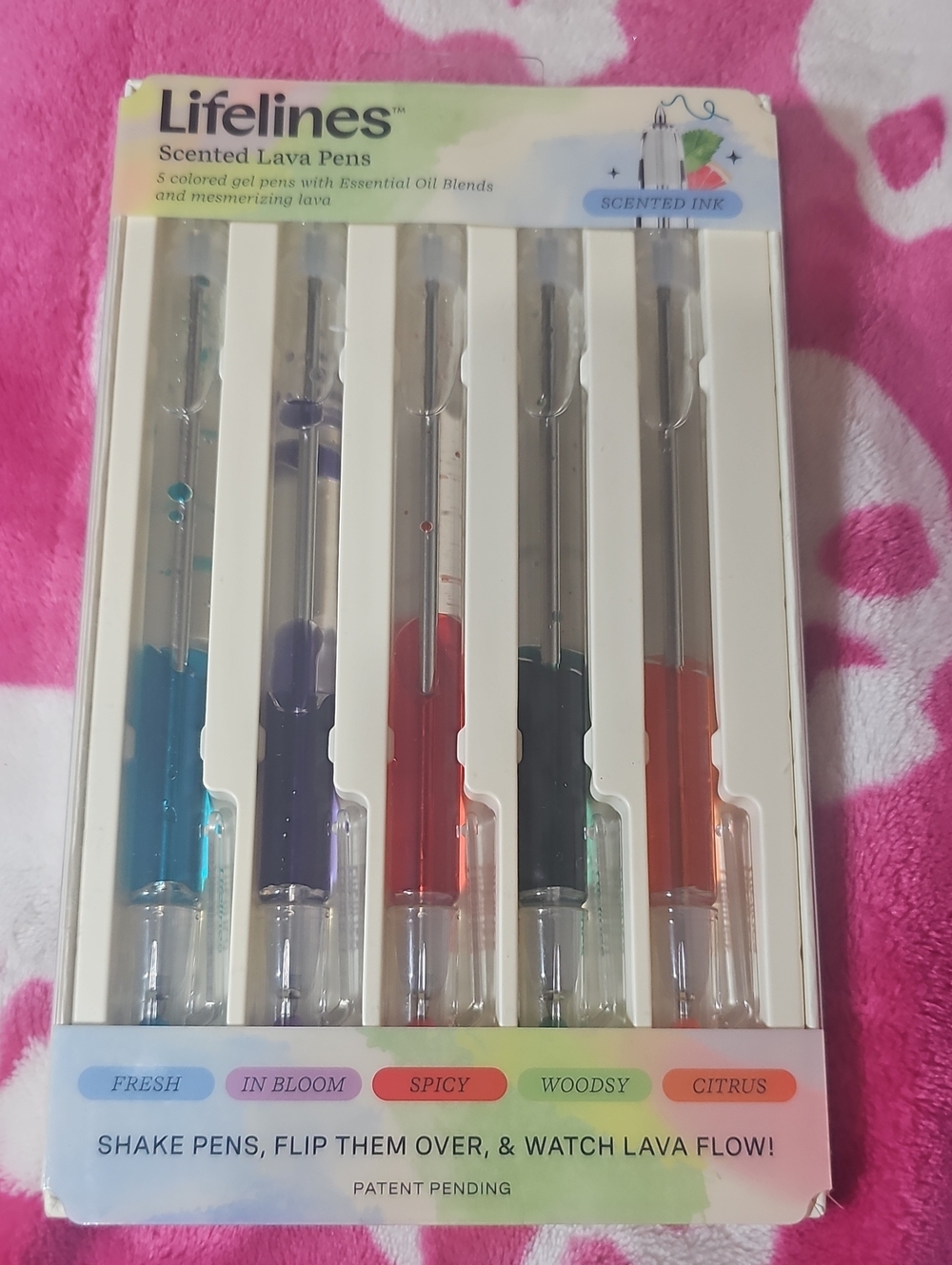 Lifelines Scented Lava Pens 5 Pack Colored Gel Pens Flowing Ink Aromatherapy NEW